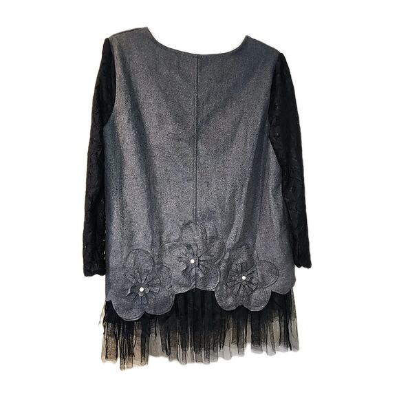 KAWAII LOLITA YI LA KE GREY FLANNEL LACE FLOWERS PEARLS TOP XL (READ) - Picture 5 of 9